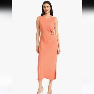 Donna Morgan Women's Sleeveless Gathered Side Midi Metallic Hardware Accent